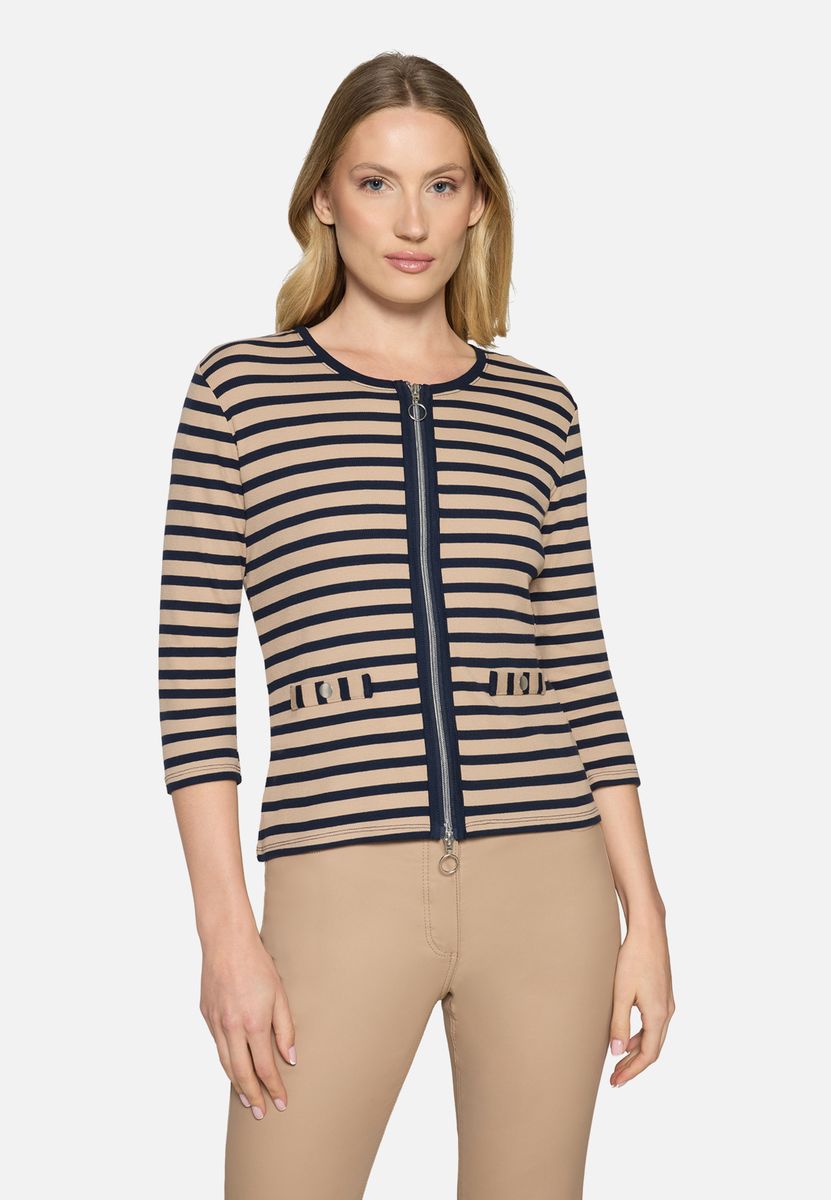 Gestreifte Ripp-Shirtjacke mit Reißverschluss