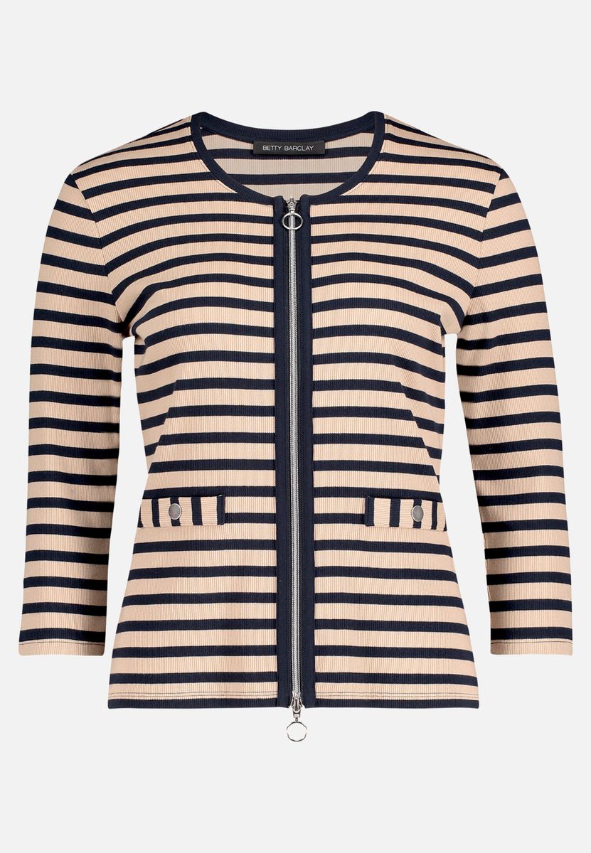 Gestreifte Ripp-Shirtjacke mit Reißverschluss