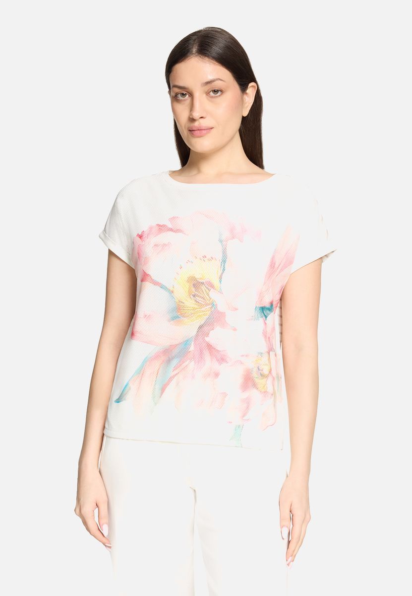 Kurzarm-Shirt mit floralem Mesh-Print
