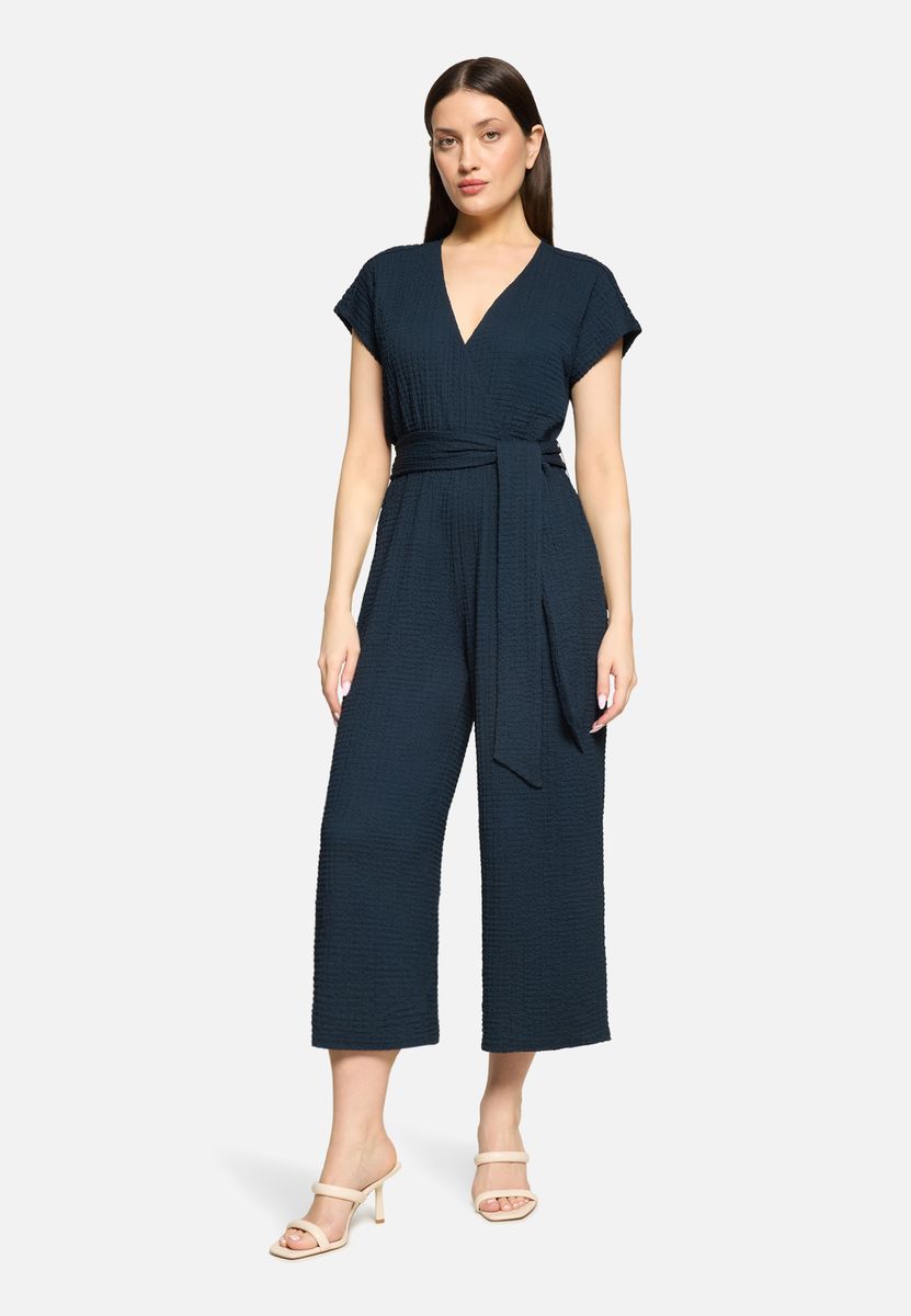 Strukturierter Culotte-Jumpsuit mit Wickelfront