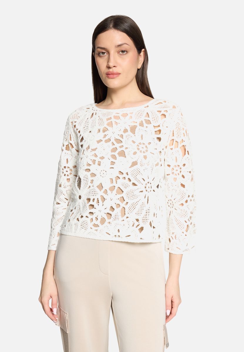 Floral gemusterter Häkelstrick-Pullover