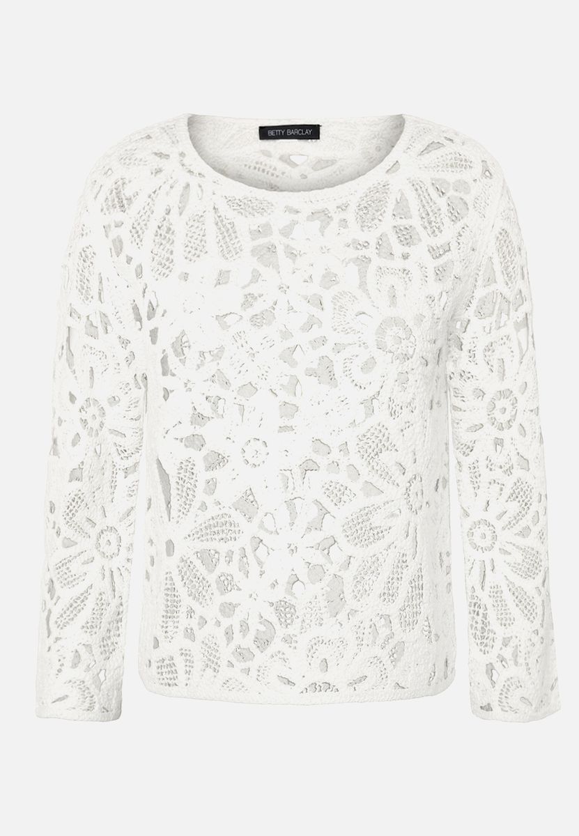 Floral gemusterter Häkelstrick-Pullover