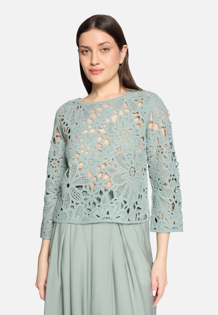 Floral gemusterter Häkelstrick-Pullover