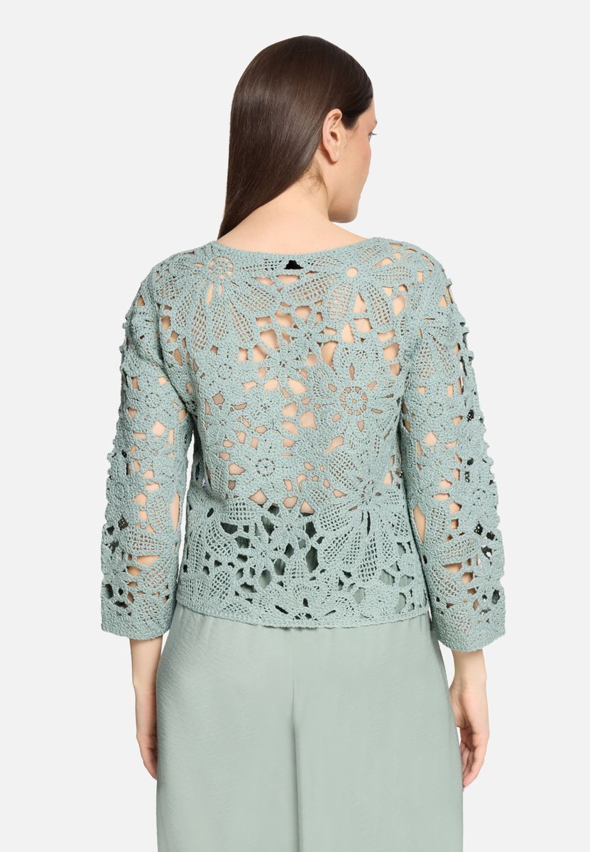 Floral gemusterter Häkelstrick-Pullover