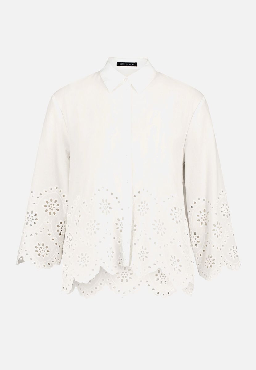 Baumwollbluse mit Lochstickerei am Saum