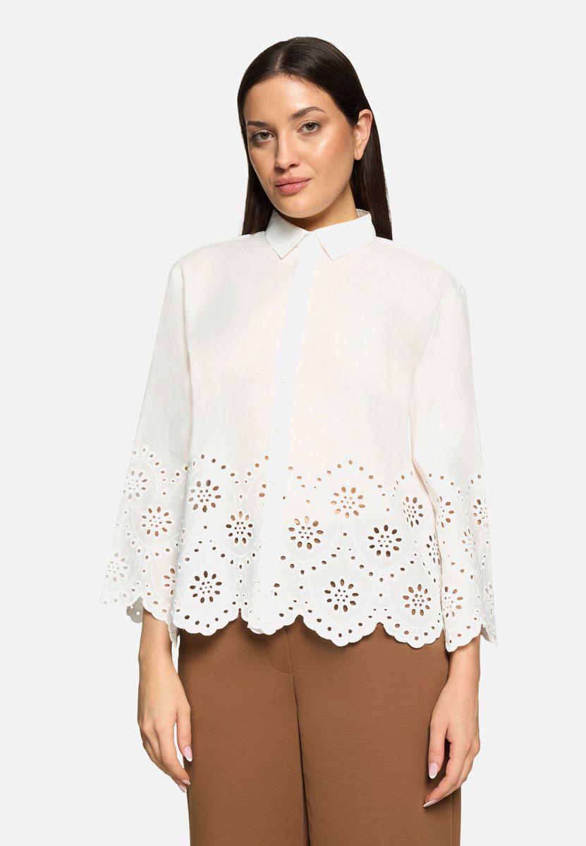 Baumwollbluse mit Lochstickerei am Saum