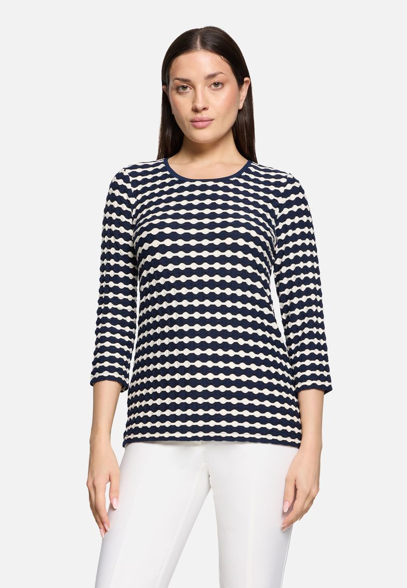 Gestreiftes Struktur-Shirt mit 3/4-Arm