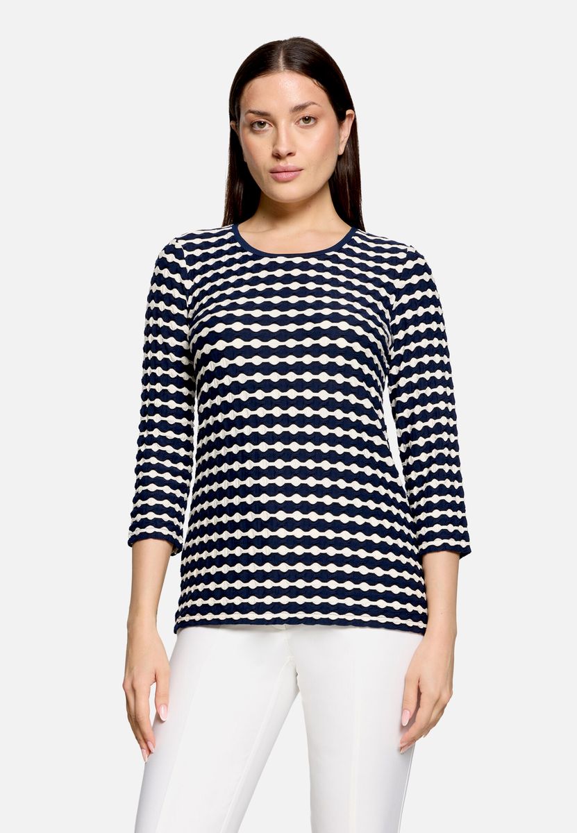 Gestreiftes Struktur-Shirt mit 3/4-Arm