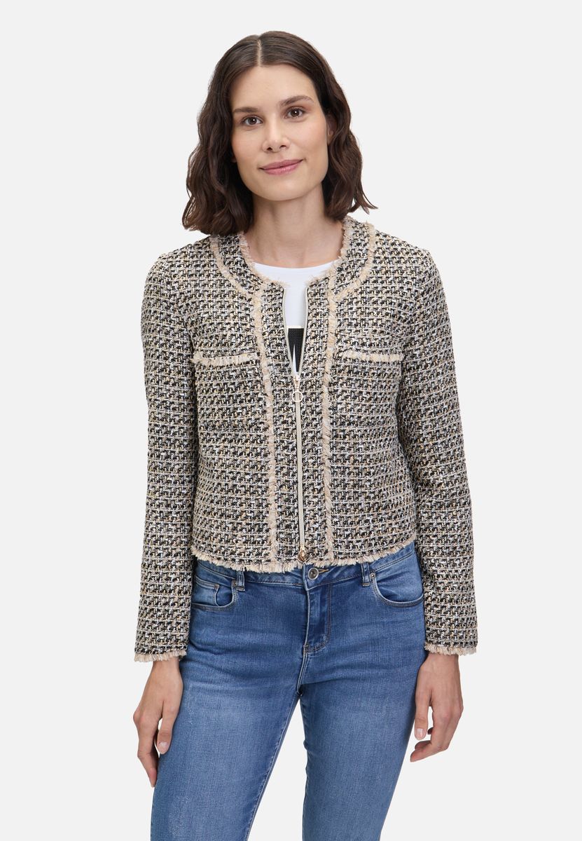 Eleganter Tweed-Reißverschluss mit Fransen