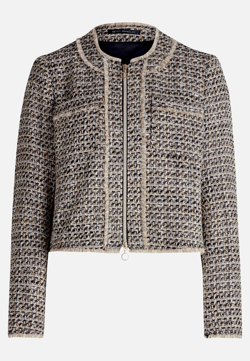 Eleganter Tweed-Reißverschluss mit Fransen