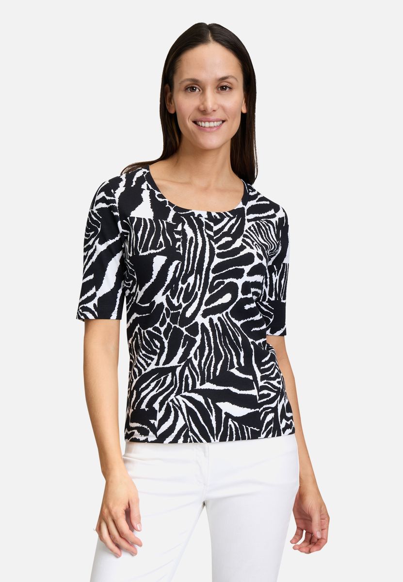 Rippshirt mit Animalprint und Halbarm