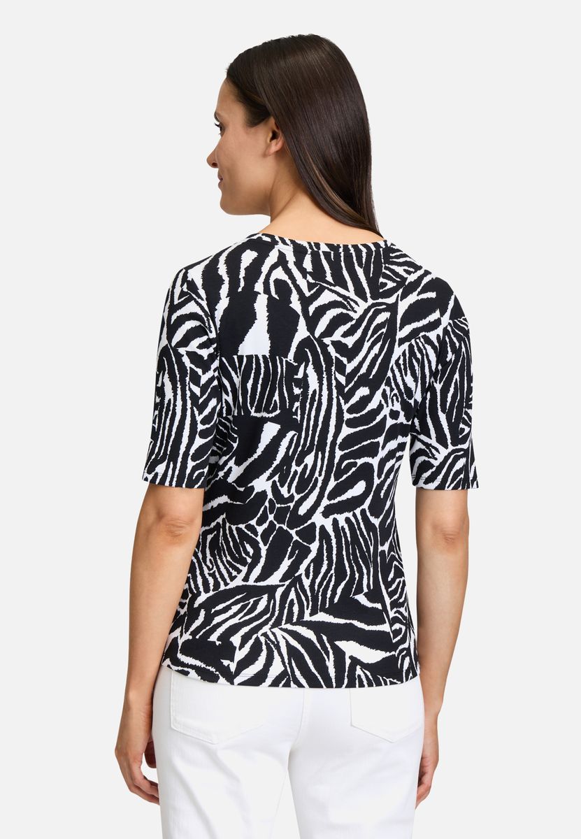 Rippshirt mit Animalprint und Halbarm