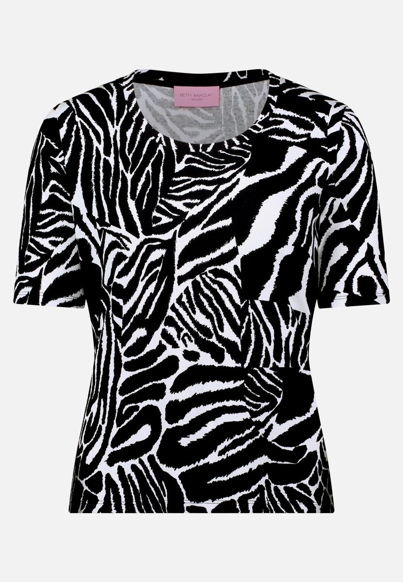 Rippshirt mit Animalprint und Halbarm