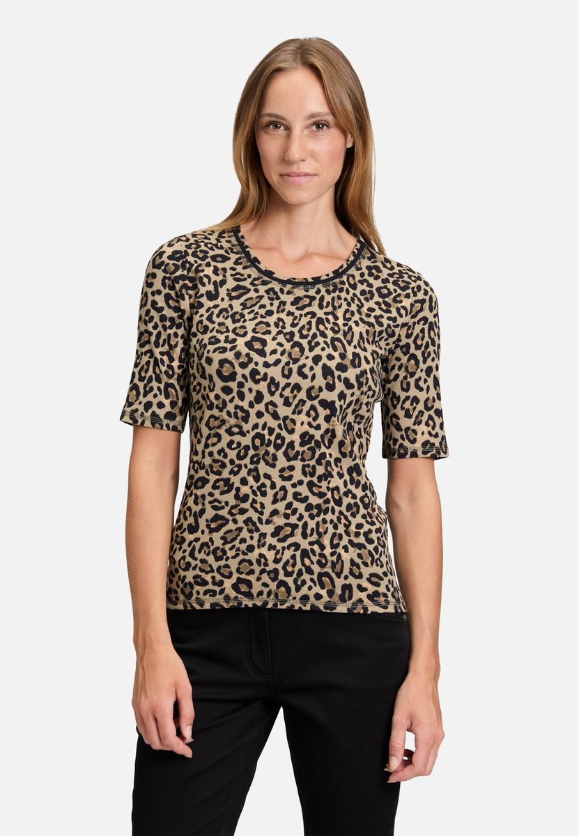 Rippshirt mit Animalprint und Halbarm