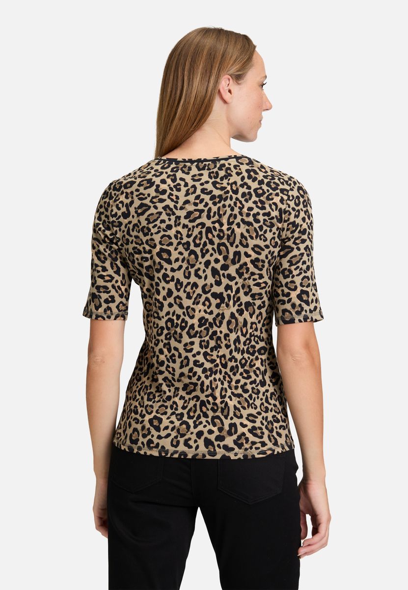 Rippshirt mit Animalprint und Halbarm