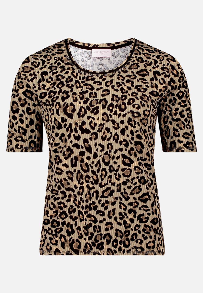 Rippshirt mit Animalprint und Halbarm