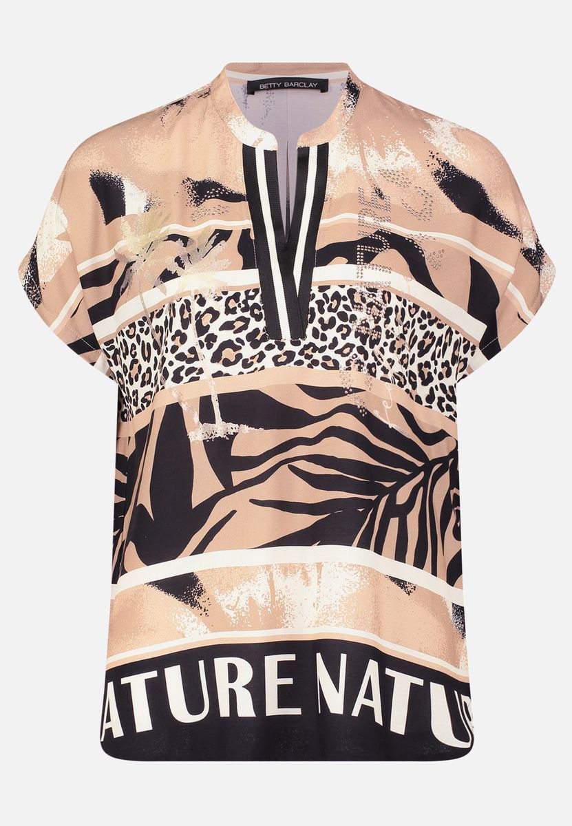 Grafik-Bluse mit Animal-Print-Mix