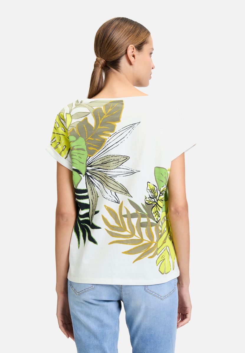 T-Shirt mit Natur-Print und Glitzersteinen