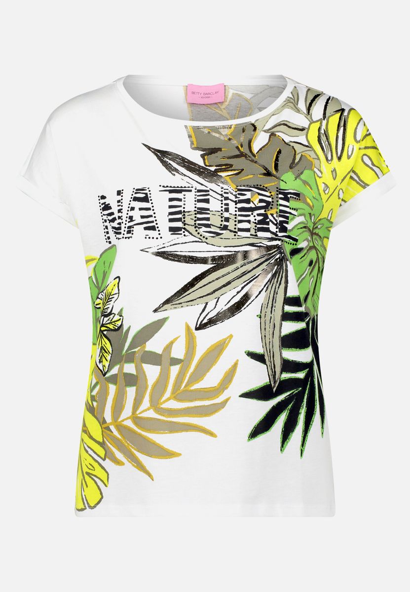 T-Shirt mit Natur-Print und Glitzersteinen