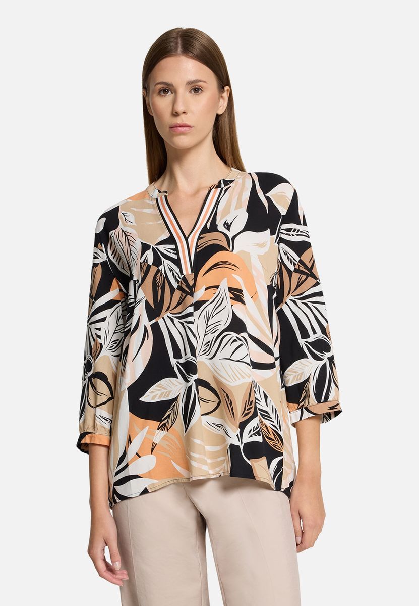 Schlupfbluse mit floralem Blatt-Print