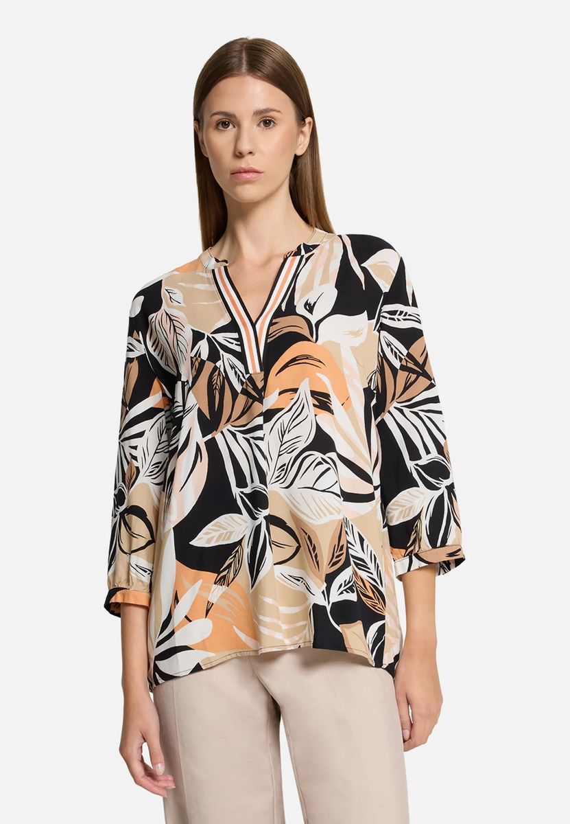 Schlupfbluse mit floralem Blatt-Print