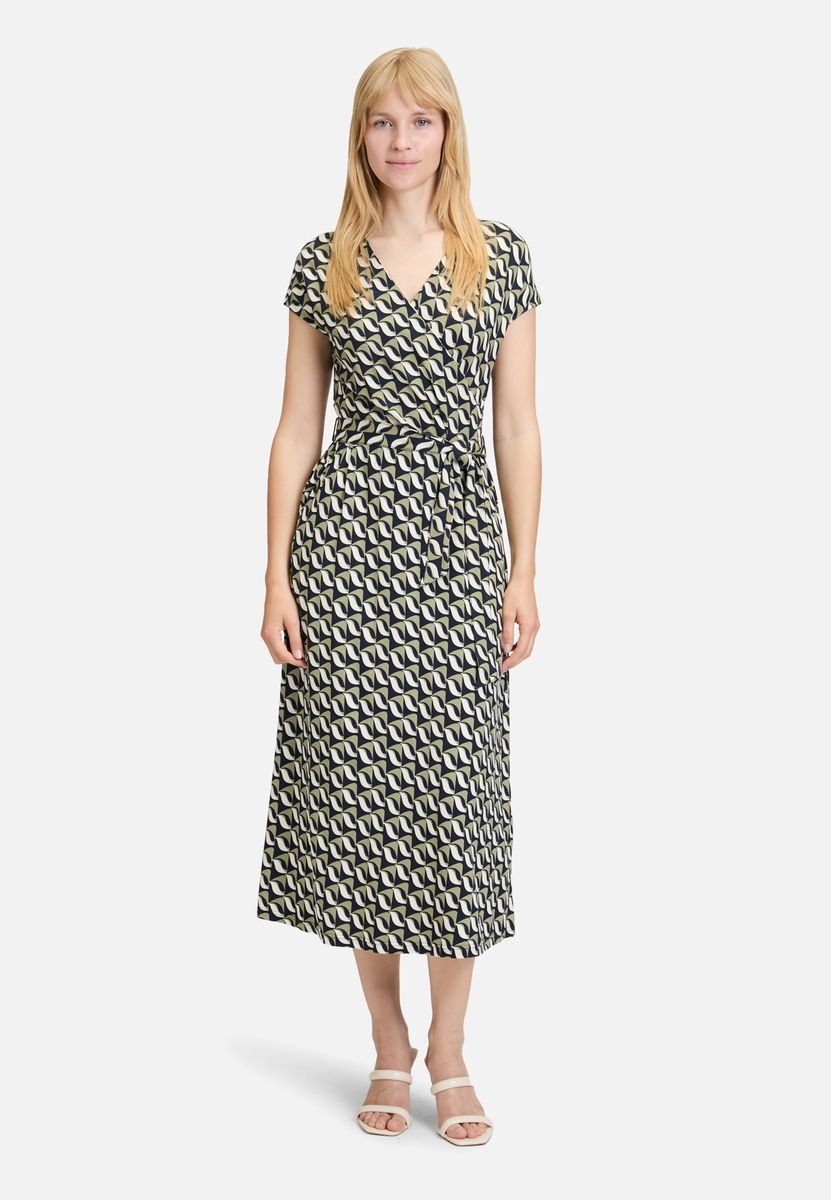 Geometrisches Midikleid mit V-Ausschnitt