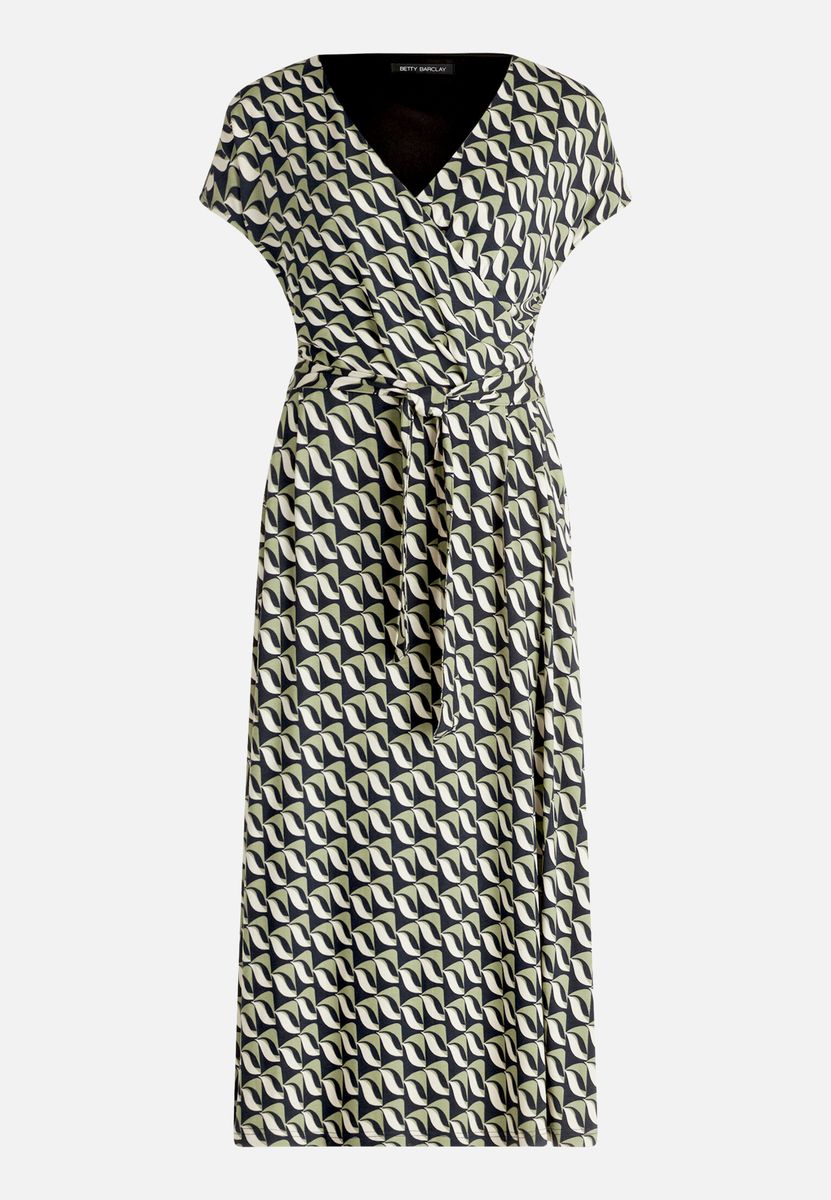 Geometrisches Midikleid mit V-Ausschnitt