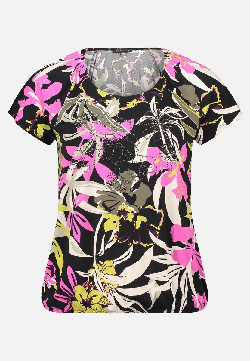 Florales Print-Shirt mit Glitzersteinen