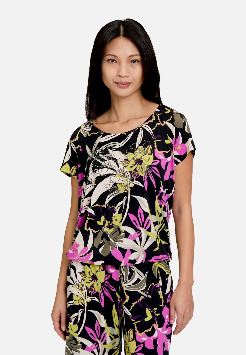 Florales Print-Shirt mit Glitzersteinen