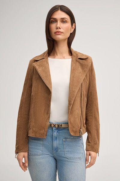 Hochwertige Bikerjacke aus Veloursleder