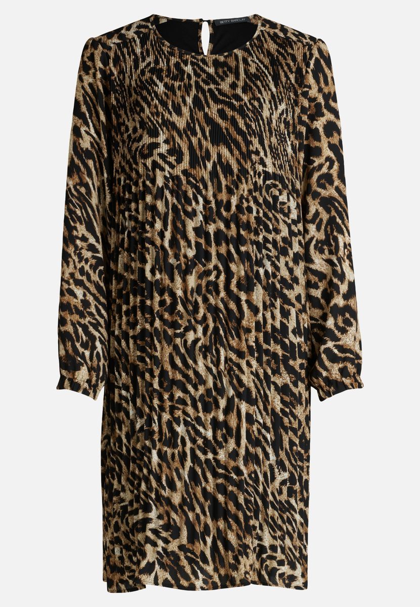 Plisseekleid mit Animal-Print und Langarm