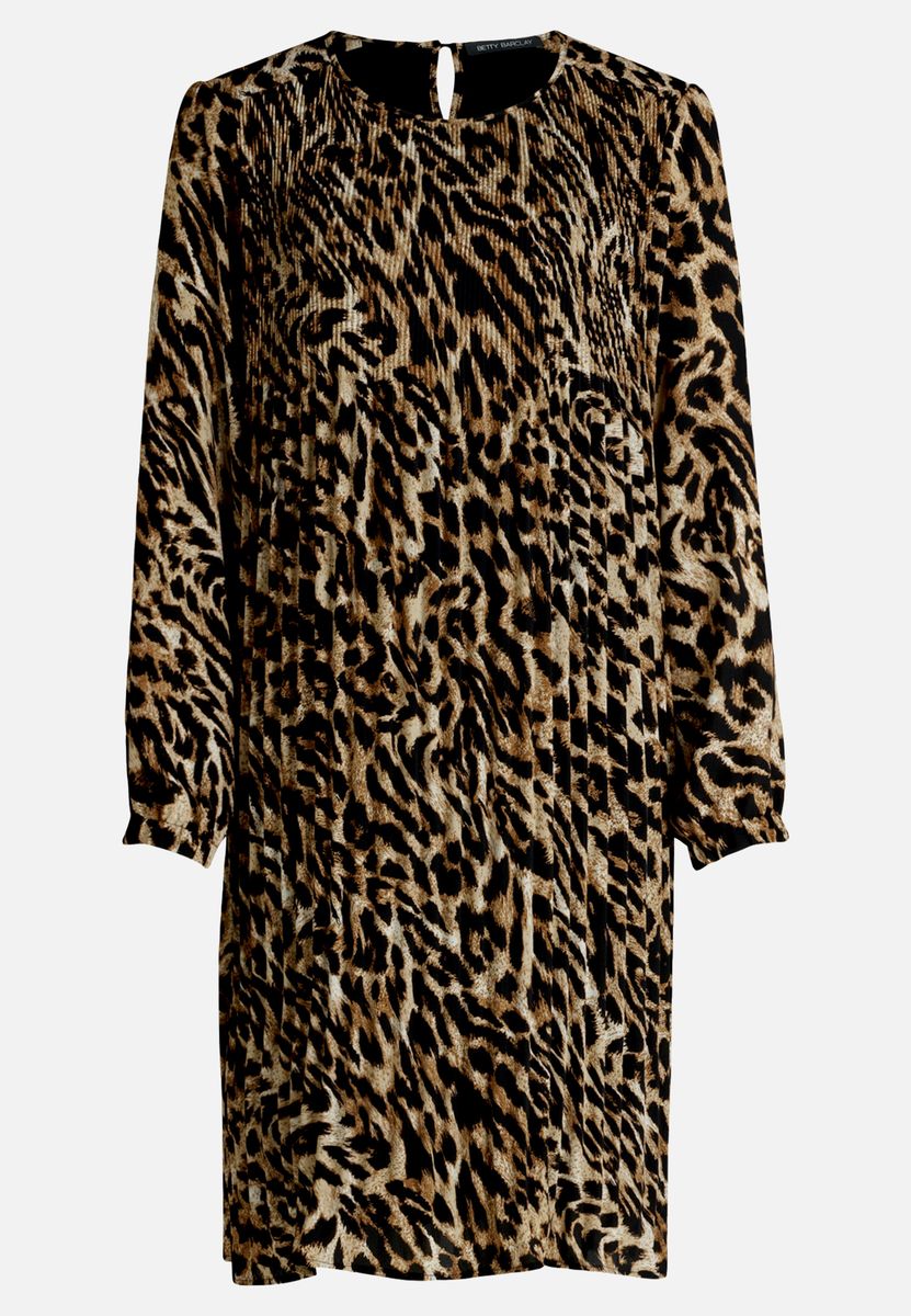 Plisseekleid mit Animal-Print und Langarm