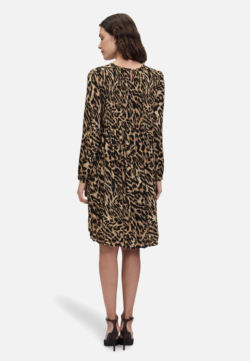 Plisseekleid mit Animal-Print und Langarm