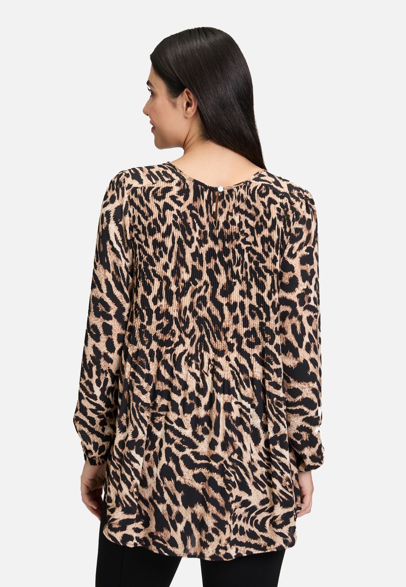 Plissierte Schlupfbluse mit Tiermuster