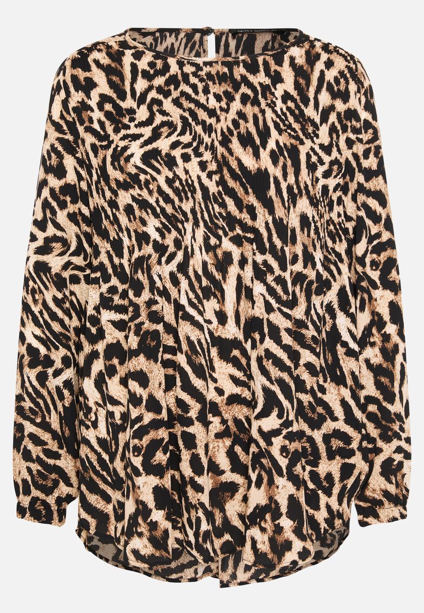 Plissierte Schlupfbluse mit Tiermuster