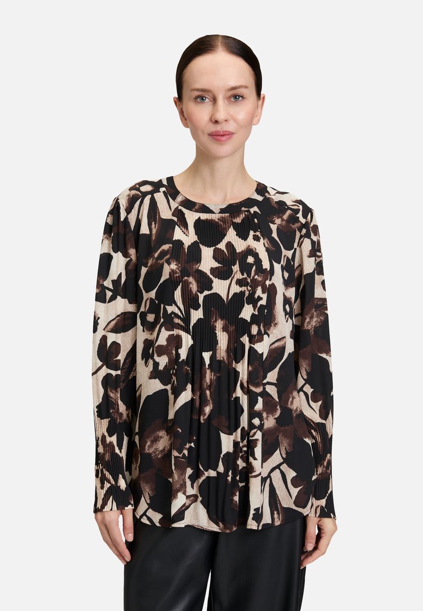 Plissierte Schlupfbluse mit Tiermuster