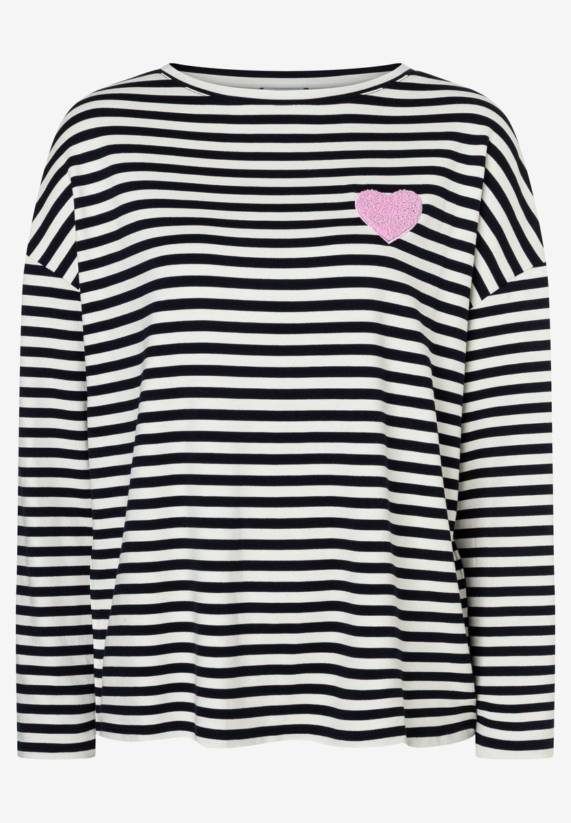 Gestreiftes Langarmshirt mit Herz-Applikation