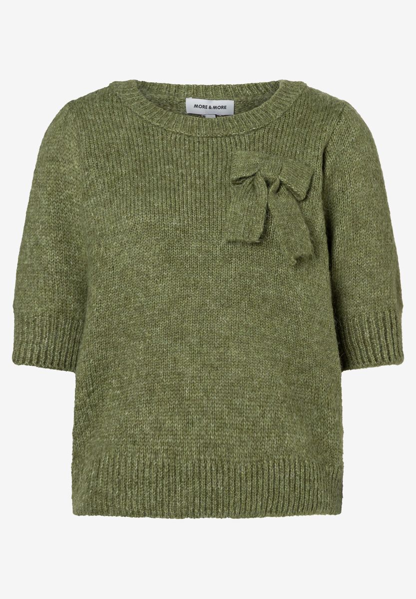 Kurzarm-Strickpullover mit dekorativer Schleife
