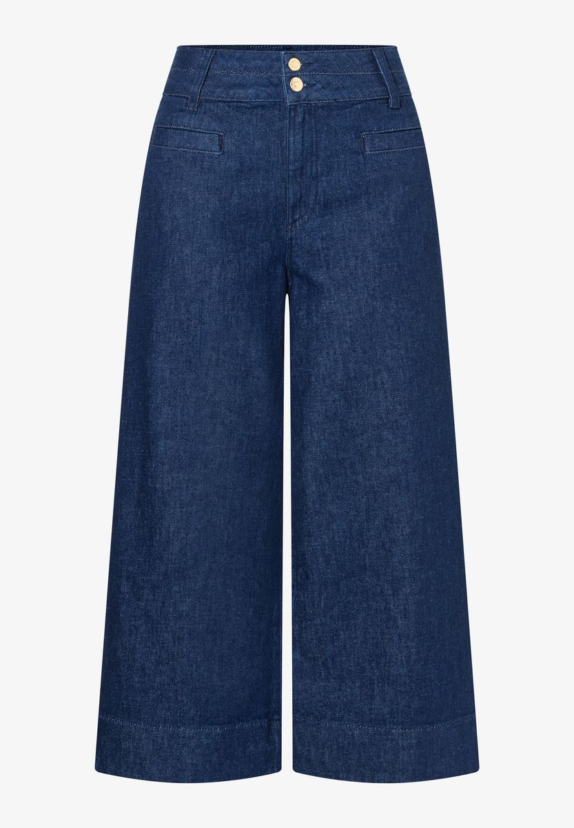 Weite Jeans-Culotte mit hoher Taille