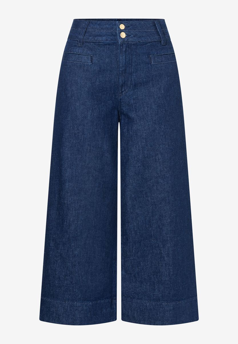 Weite Jeans-Culotte mit hoher Taille