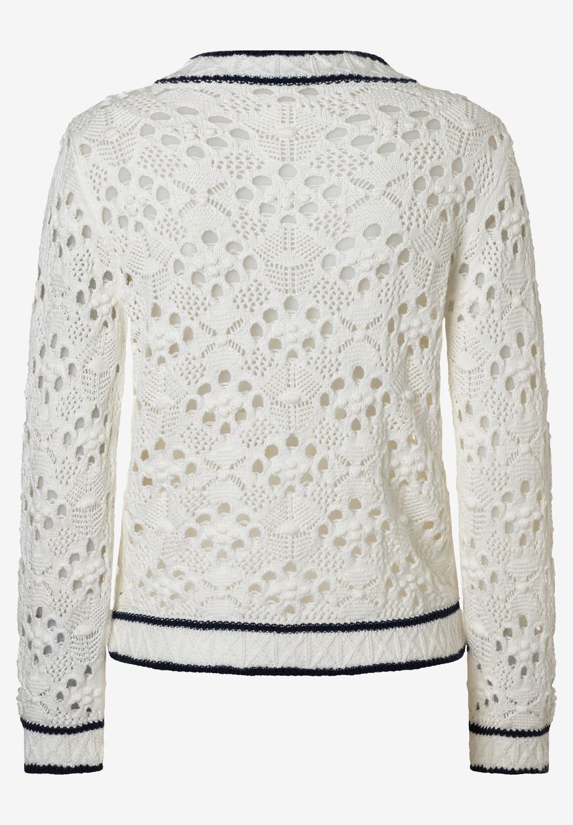 Ajour-Strickcardigan mit Kontrastbesatz