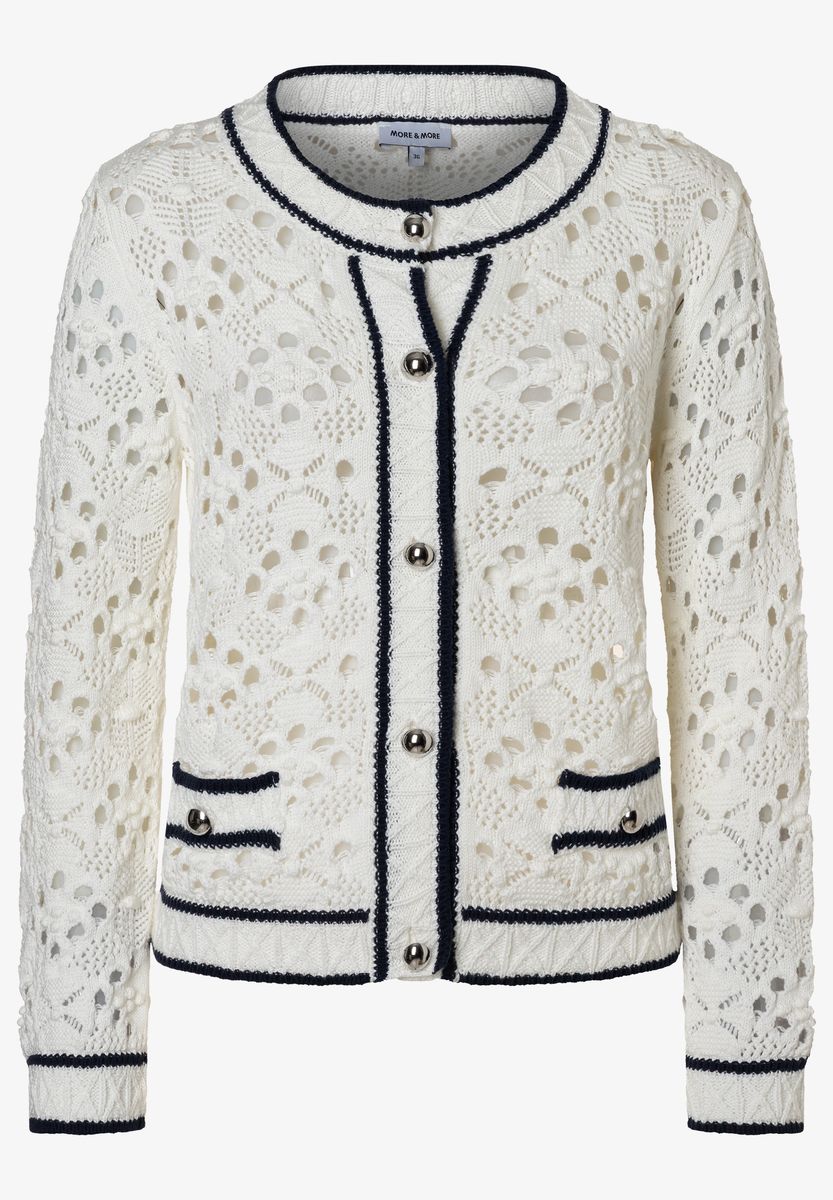 Ajour-Strickcardigan mit Kontrastbesatz