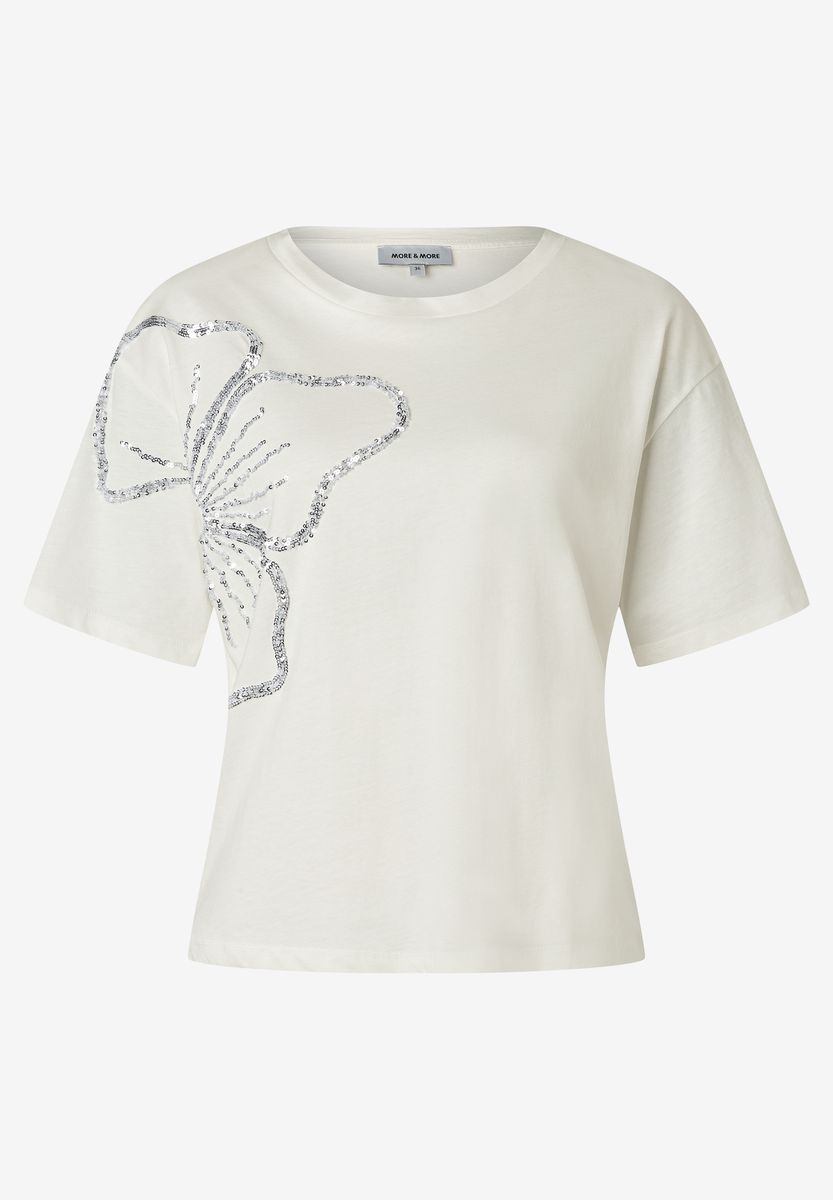 T-Shirt mit Pailletten-Blume