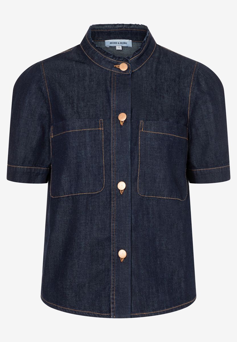 Jeansbluse mit Puffärmeln und Taschen