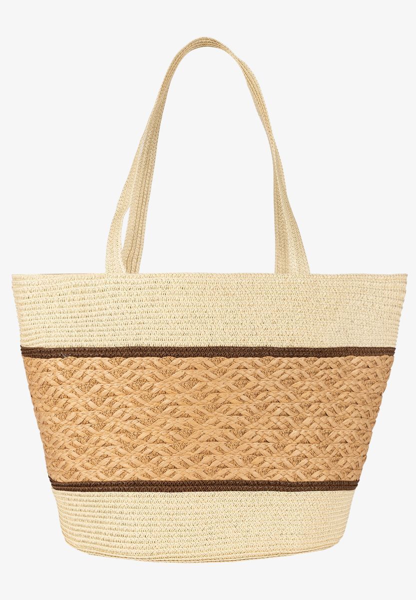 Geflochtener Stroh-Shopper mit Streifen