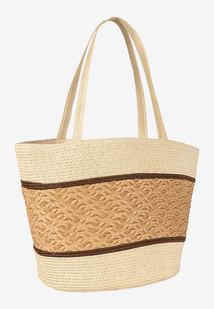 Geflochtener Stroh-Shopper mit Streifen