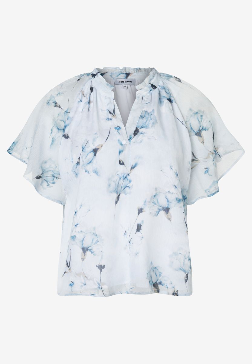 Florale Kurzarmbluse mit Aquarellmuster
