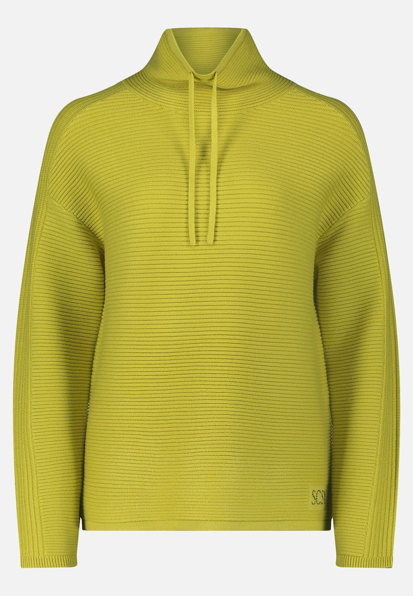 Rippstrick-Pullover mit Kordelzug-Stehkragen
