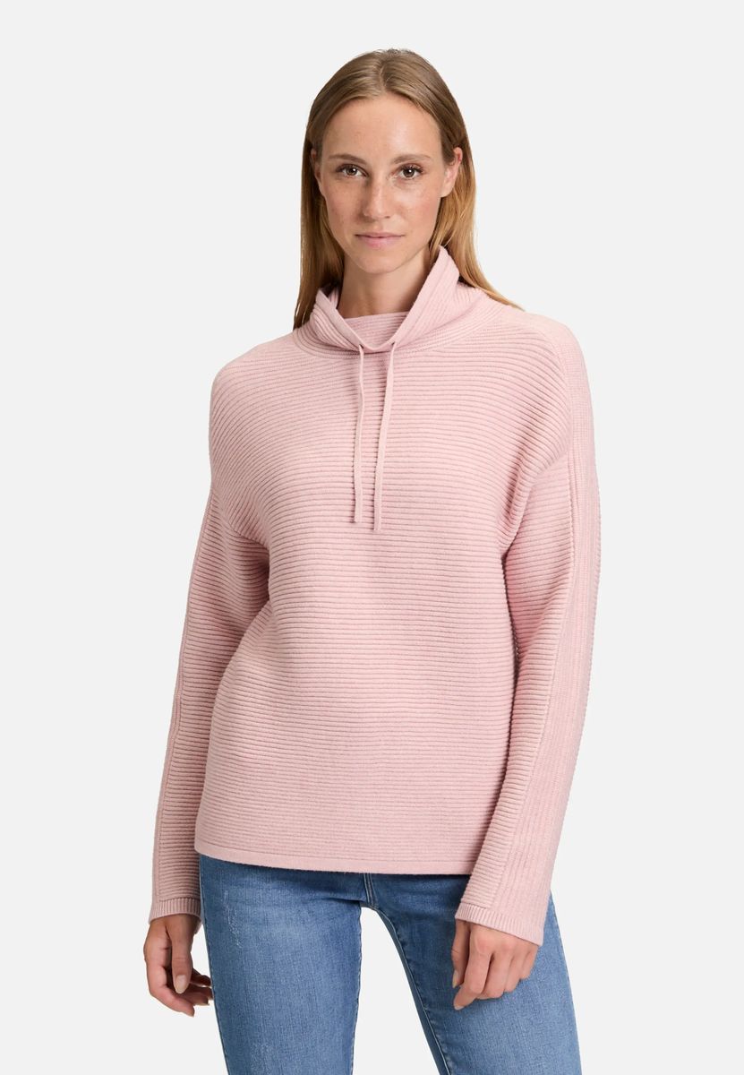 Rippstrick-Pullover mit Kordelzug-Stehkragen