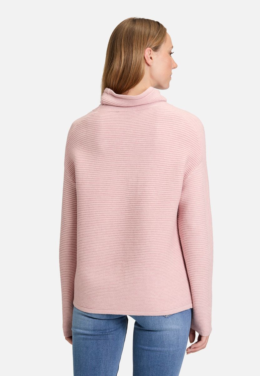 Rippstrick-Pullover mit Kordelzug-Stehkragen